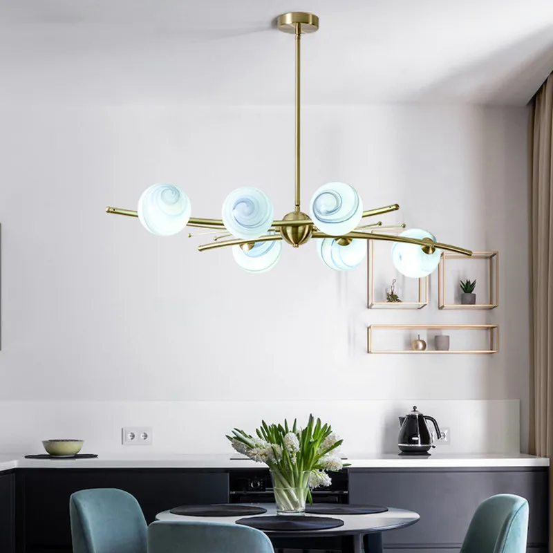 

Art Deco Planet Glass Shades G4 Led Chandelier Lustre Living Room Gold Chandelier Lighting Rod Hanging Lamp Indoor Lighting Lamp