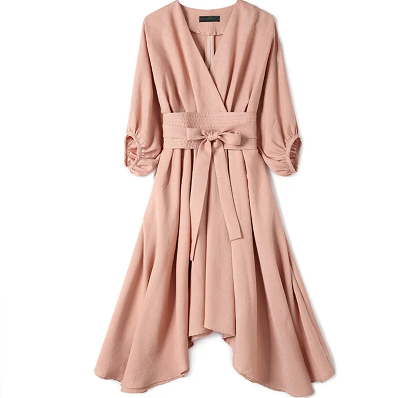

Pink Dress for Women Elegant Vintage Sexy Spring Clothing 2021 New Year Wear Party Office Prom Lady Autumn Long Sleeve New Hit