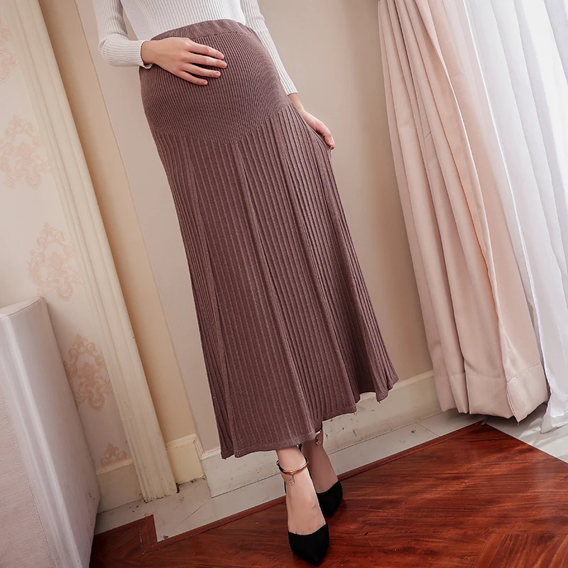 

Elastic Waist Belly Maternity Long Skirts Bottoms Clothes For Pregnant Women Autumn Charming Knitted Pregnancy Skirts