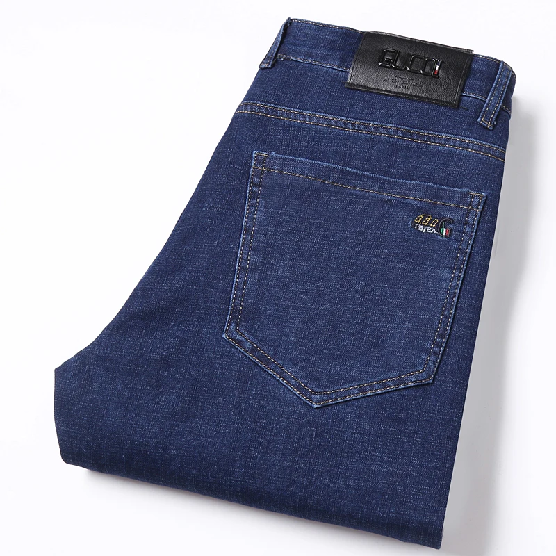 

High Quality Fashion Brand Men'S Tencel Jeans Classic Loose Straight Stretch Slim-Fit Denim Trousers Business Male Casual Pants