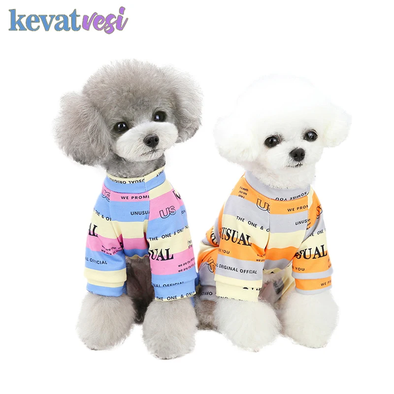 

Pet Clothes for Small Dogs Soft Puppy Jumpsuit Striped Letters Dog Pajamas Chihuahua Pug Breathable Thin Cat T-Shirt Ropa Perro