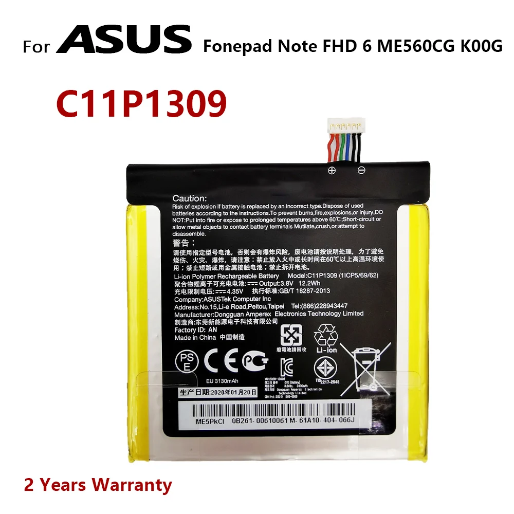 

100% Оригинальный аккумулятор C11P1309 для Asus Fonepad Note FHD 6 ME560CG K00G 3130 мАч в наличии высококачественные батареи