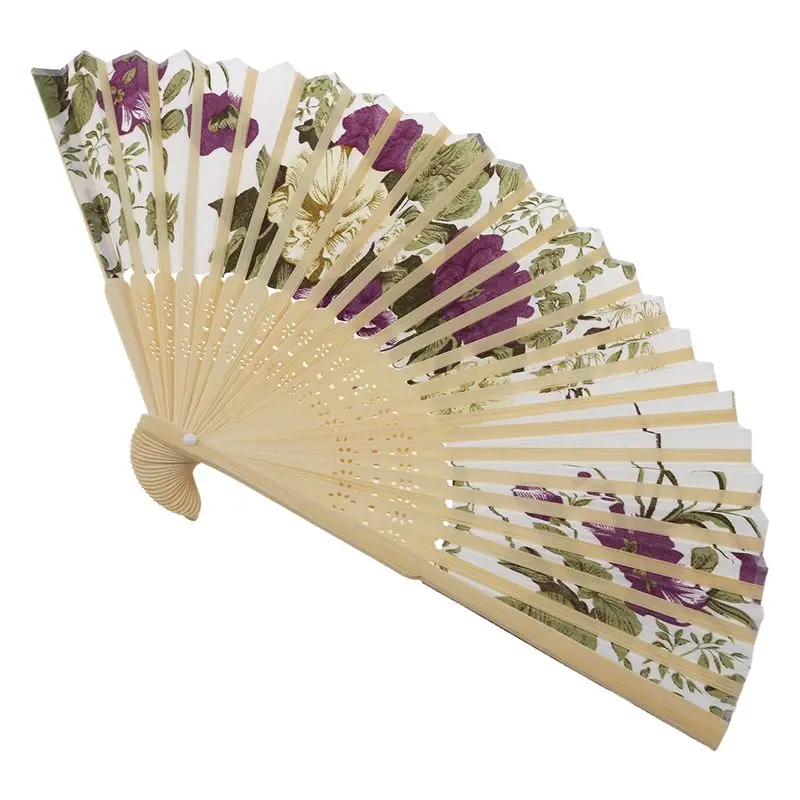 Women's Summer Wedding Floral Pattern Fabric Folding Hand Fan White Purple Promotion | Дом и сад