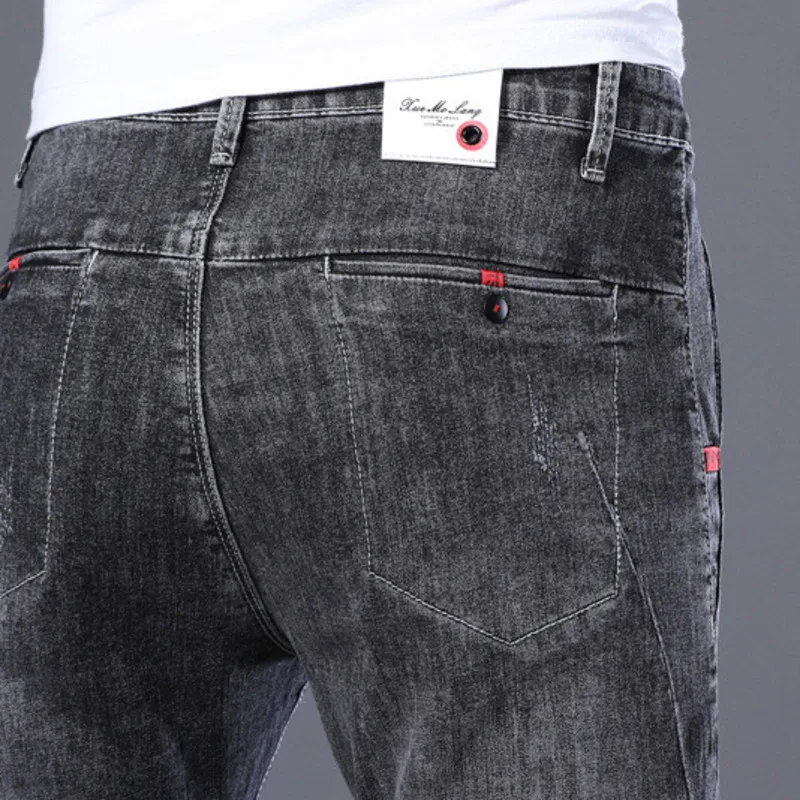 

2021 New Men's Jeans Classic Style Business Casual Advanced Stretch Regular Fit Denim Trousers Black Grey Blue Pants Male