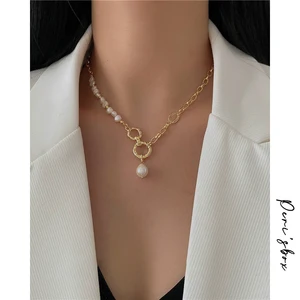 Элегантное ожерелье Peri'sBox Подвеска из натурального пресноводного жемчуга для женщин, массивная цепочка, круги, барокко, жемчуг