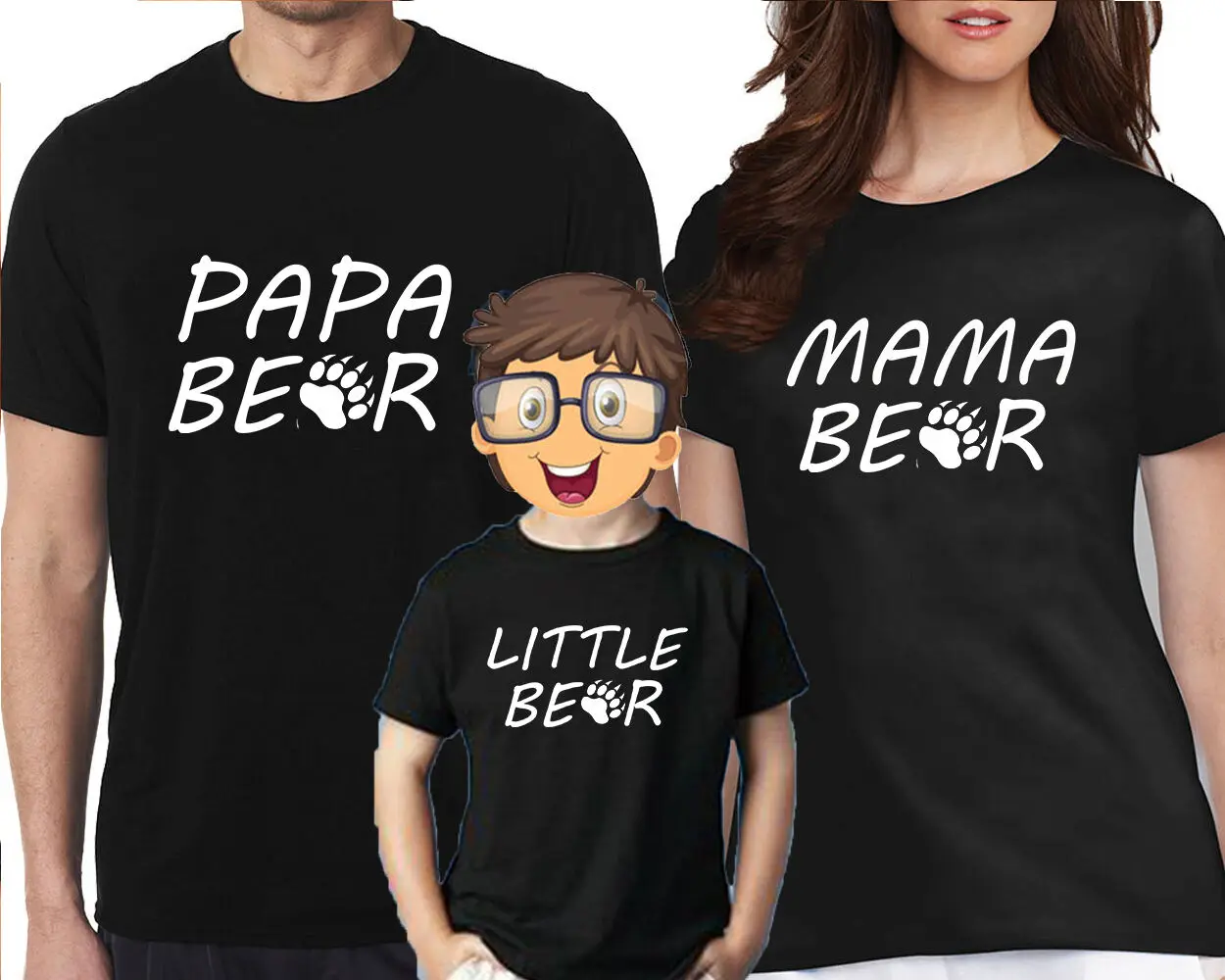 Футболка с надписью Papa Bear Mama Little Bear|Сочетающаяся одежда для семьи| |