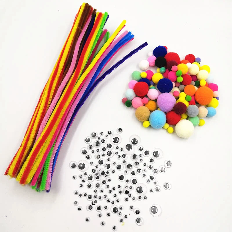 Красочные помпоны плюшевые палочки Googly бегающие глазки Kids DIY Монтессори