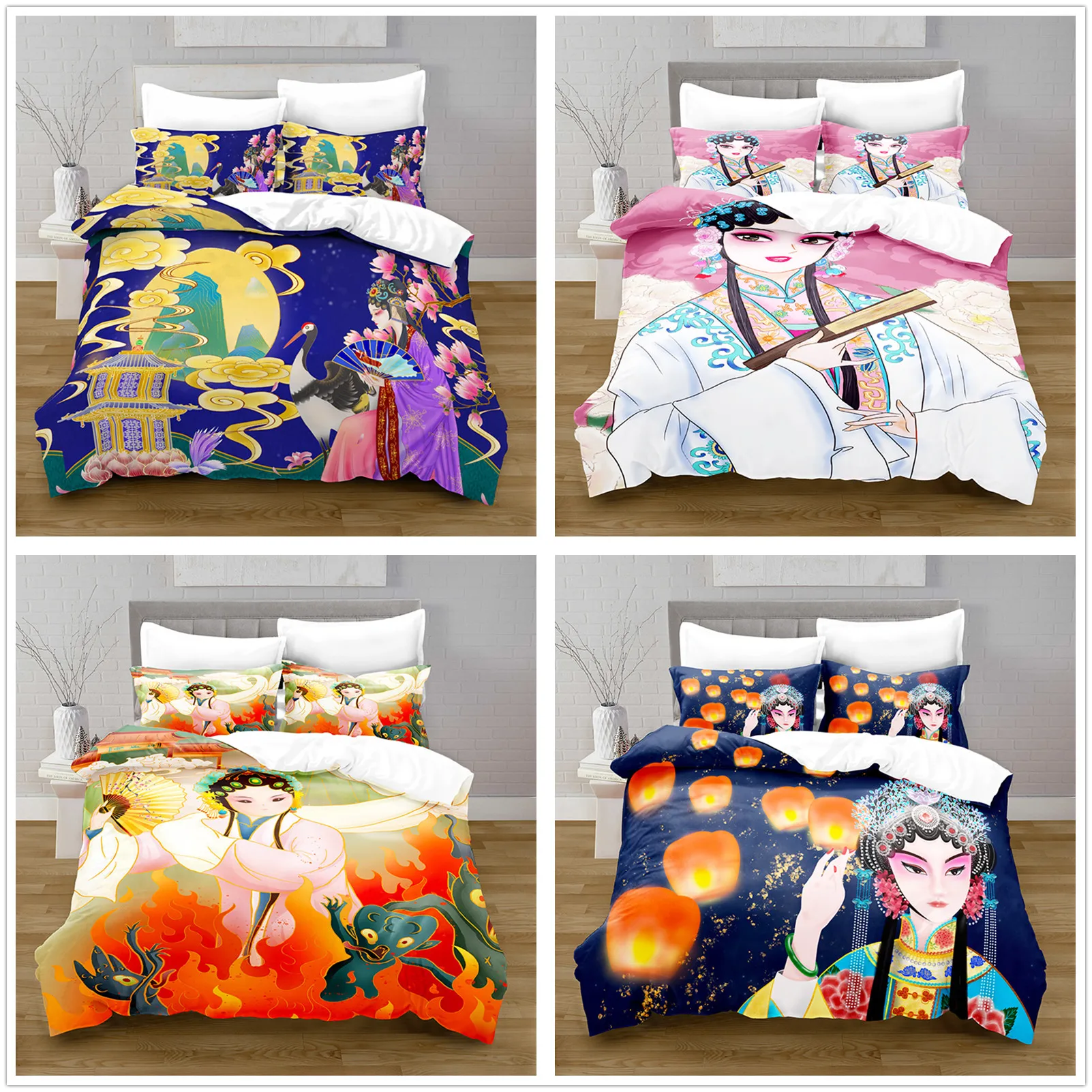 

3D Printed Peking Opera Duvet Cover with Pillow Cover Bedding Set Single Double Twin Full Queen King Size Bed Set Bedroom Decor