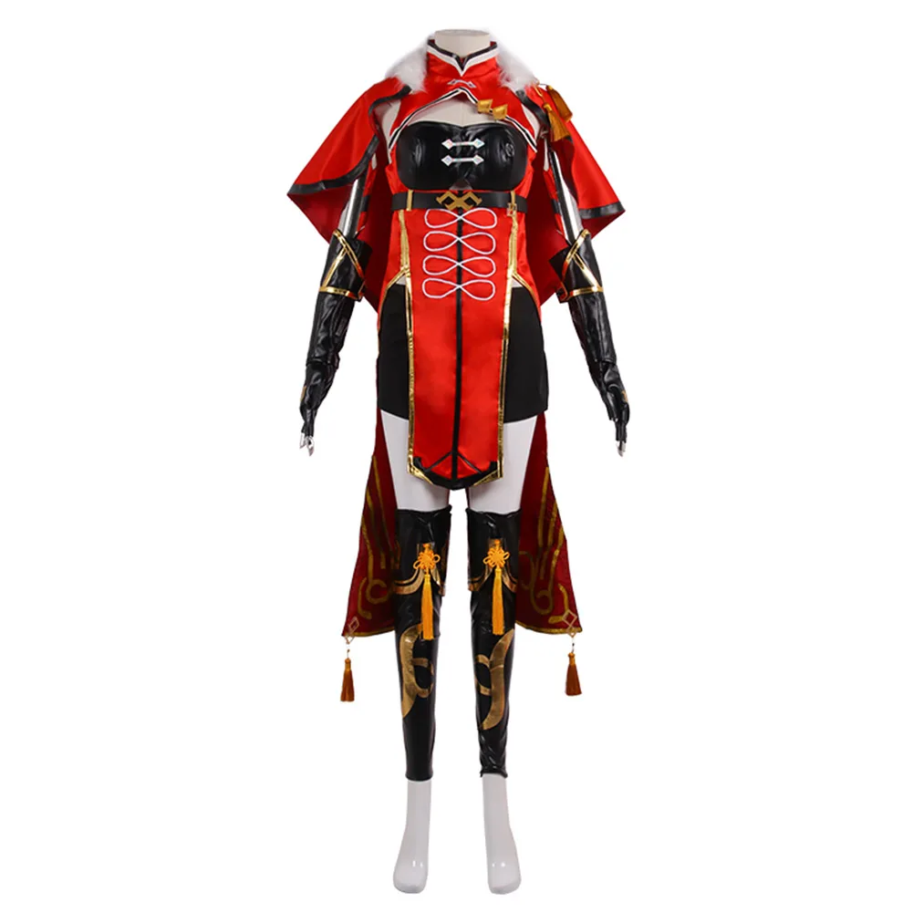 

Genshin Impact Beidou Cosplay Costume Women Black Red Costume Halloween Dress Cloak Uniform Full Set