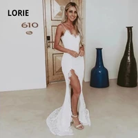 lorie spaghetti strap lace mermaid wedding dresses 2021 sexy v neck elegant appliques boho bridal gowns with split sleeveelss