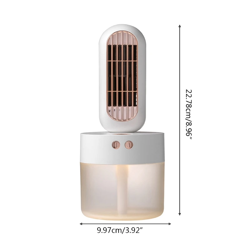 

Desktop Water Cooling Fan Super Quiet Desk Fan Mini Air Cooler w/ Night Light Visible Water Tank Spray Humidifier Fan