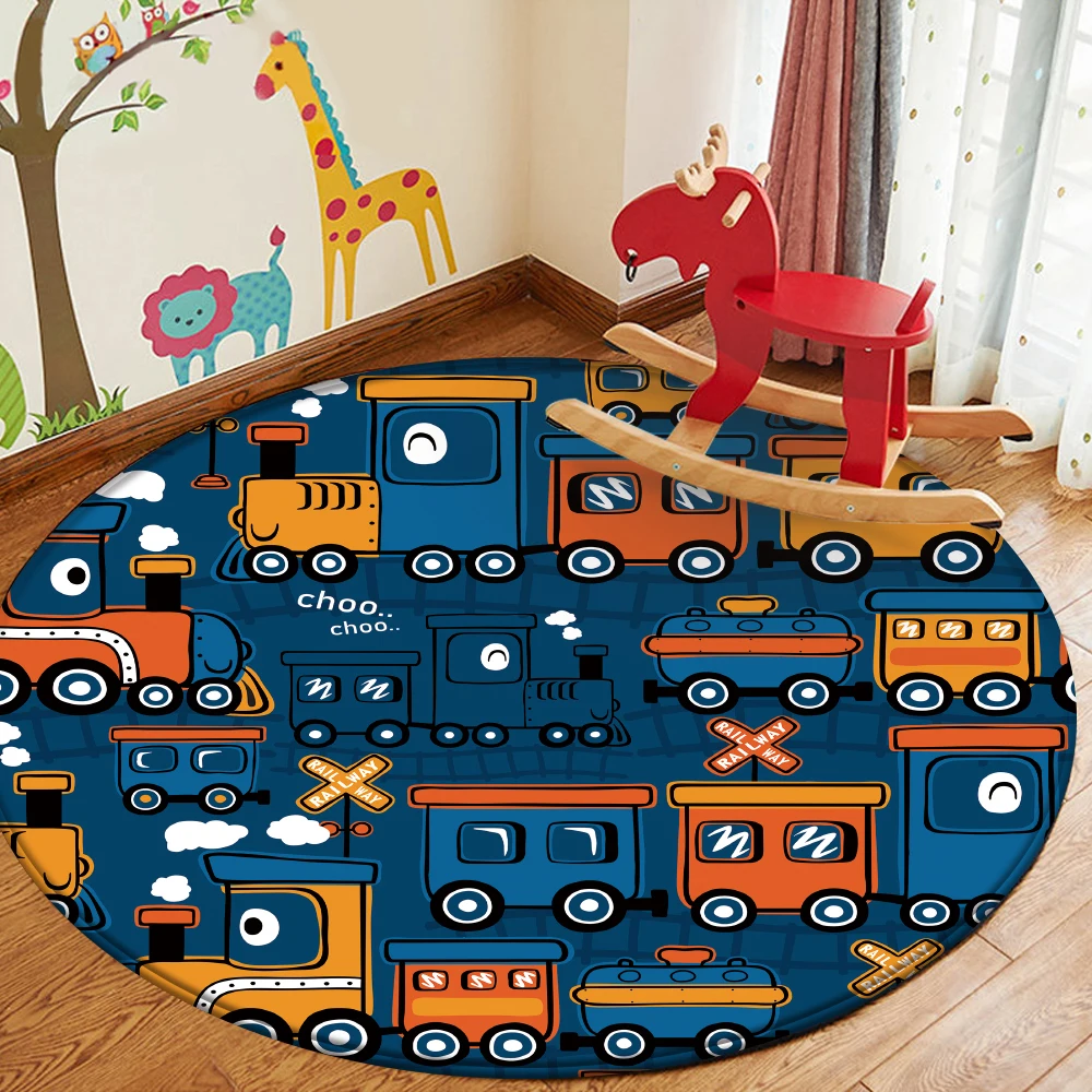 

Новое поступление, детский фланелевый круглый ковер, мультяшный милый детский ковер с рисунком поезда, Детский ковер