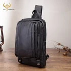 Натуральная кожа, мужская повседневная модная дорожная сумка с треугольным нагрудным ремешком, черный дизайн, 10 