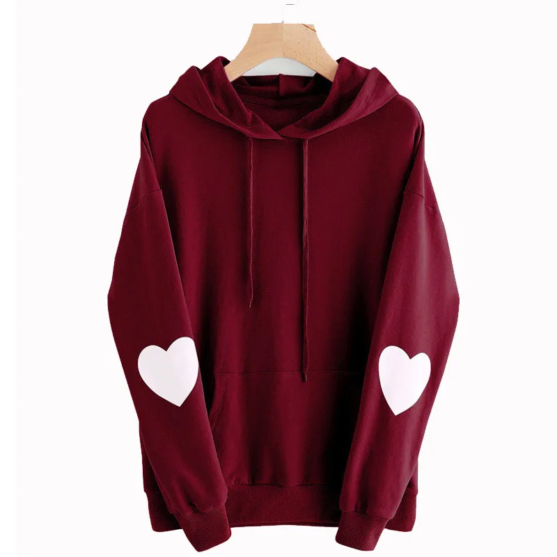 

2021 the spring and autumn period and the new fashion leisure hooded loose big code printed love pure color