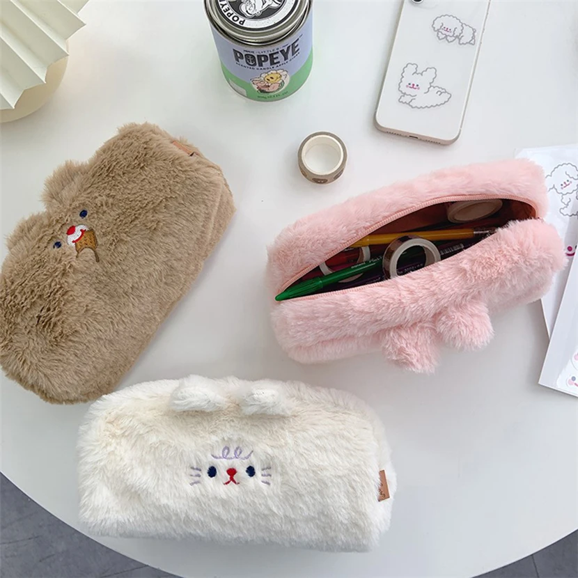 Чехол для карандашей милый чехол Kawaii плюшевый материал большой емкости escolar estojo Bear сумка школьных