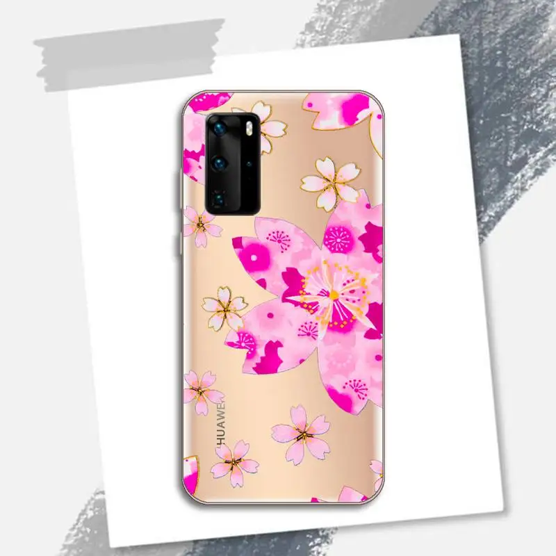 

Cherry blossoms Pink Flower Phone Case Transparent for Huawei P honor 8 10i 20 30 40 smart 2019