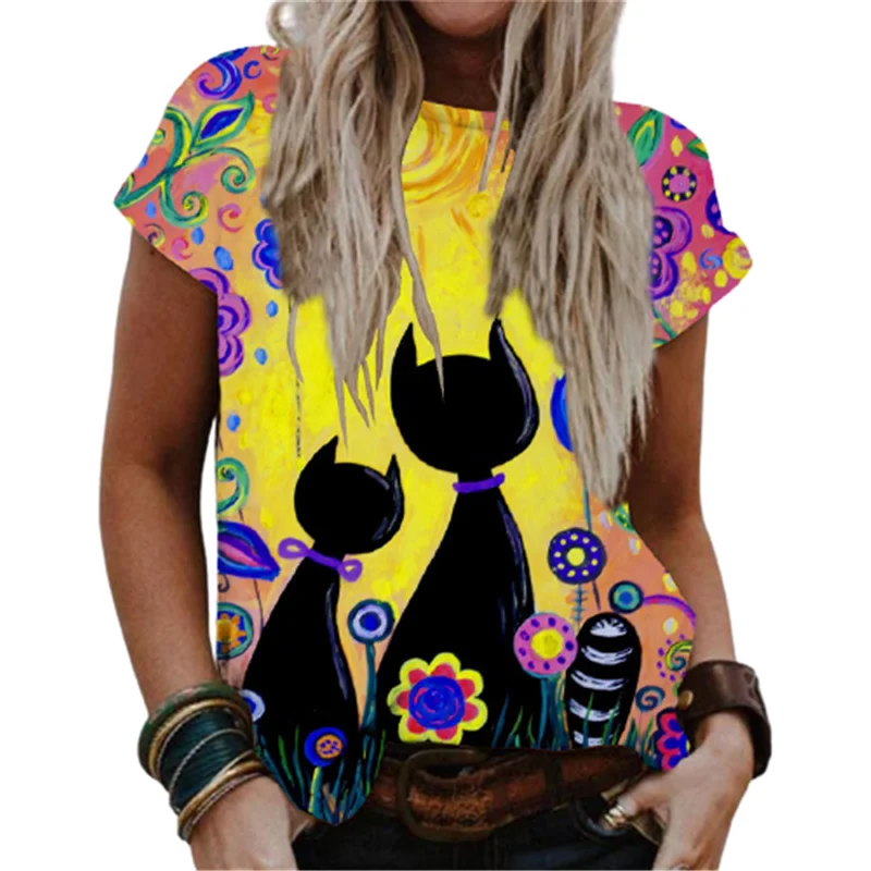 

Fashion Lovely Cat 3D Print Women Ladies Girls T-Shirt Animal Harajuku Round Neck Short Sleeve Summer Tops Tees Casual T shirt
