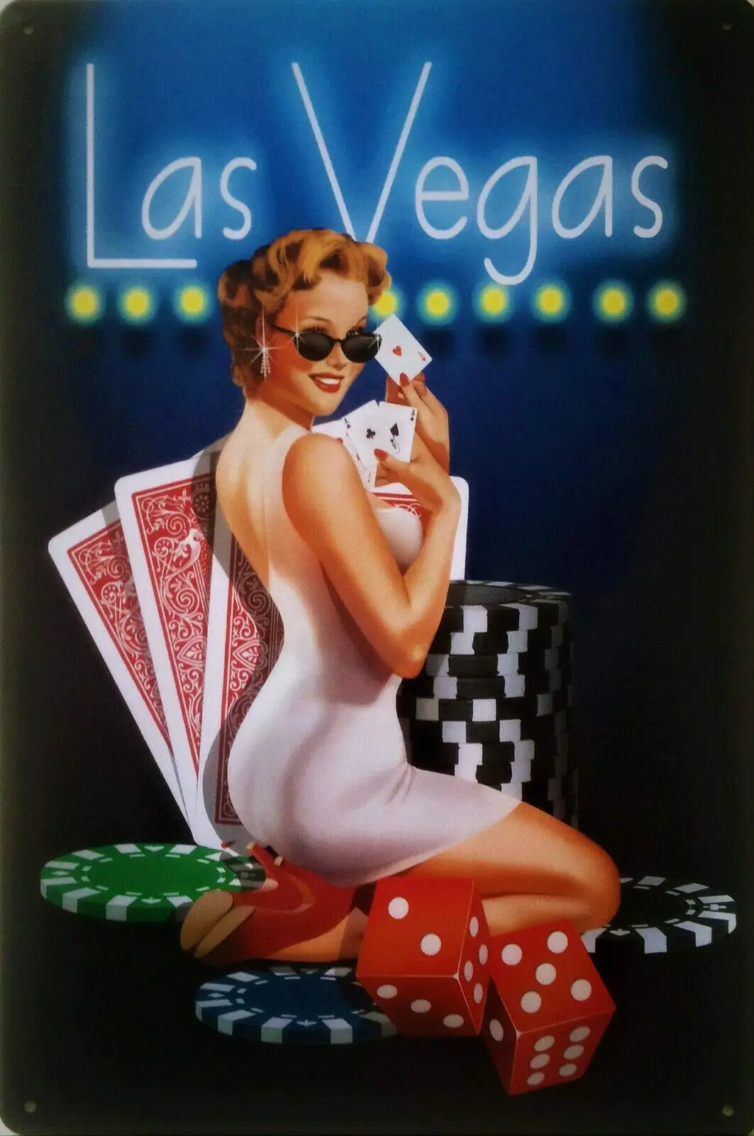 

New Vintage Retro Metal Pin Up Girl Beauty Girl Lady Las Vegas Gambling Poker Chips Home Bar Club Kitchen Restaurant Wall Art D