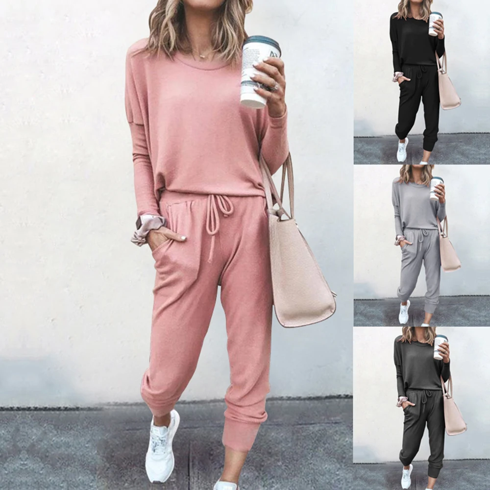 

Women Casual Long Sleeve Top Pants Suit Loose Outfits Jogger Two Piece Set Korean Sports Suit Cotton Tracksuit Outfit 8 Color