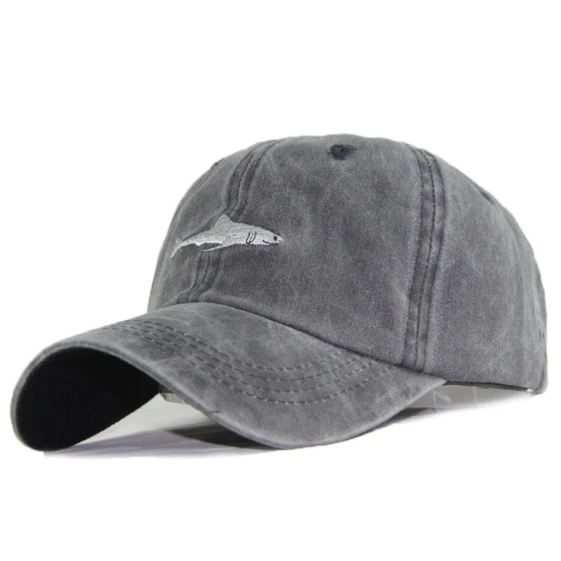 Бейсболка унисекс с вышивкой акулы однотонная хлопковая Регулируемая шапка в