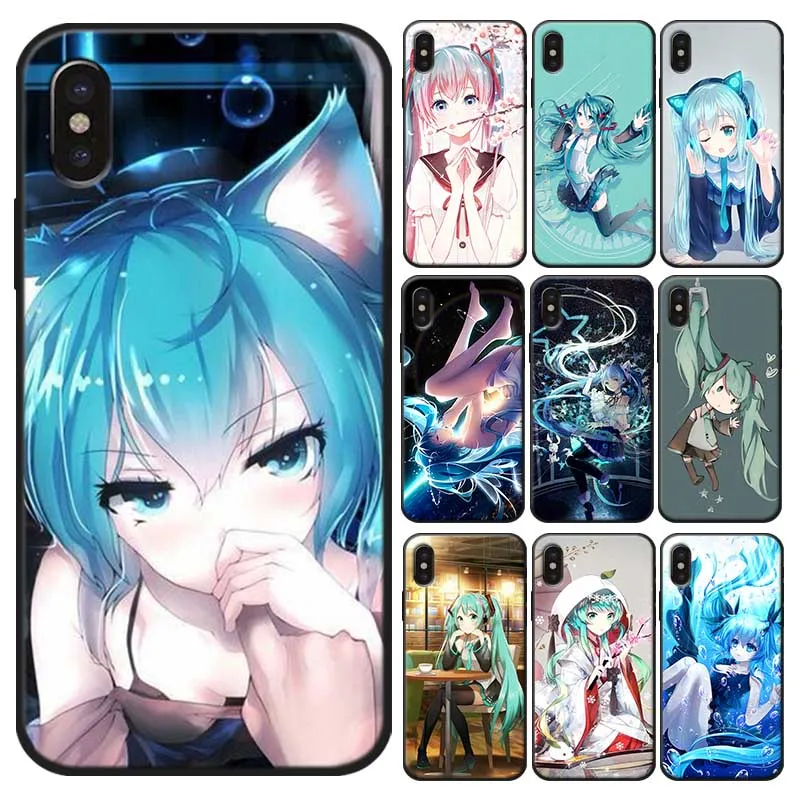For iPhone 11 pro max 7 XR X 6S 8 XS MAX 6 plus SE 5S Soft silicone Cover Phone Case Anime Girl Hatsune Miku |