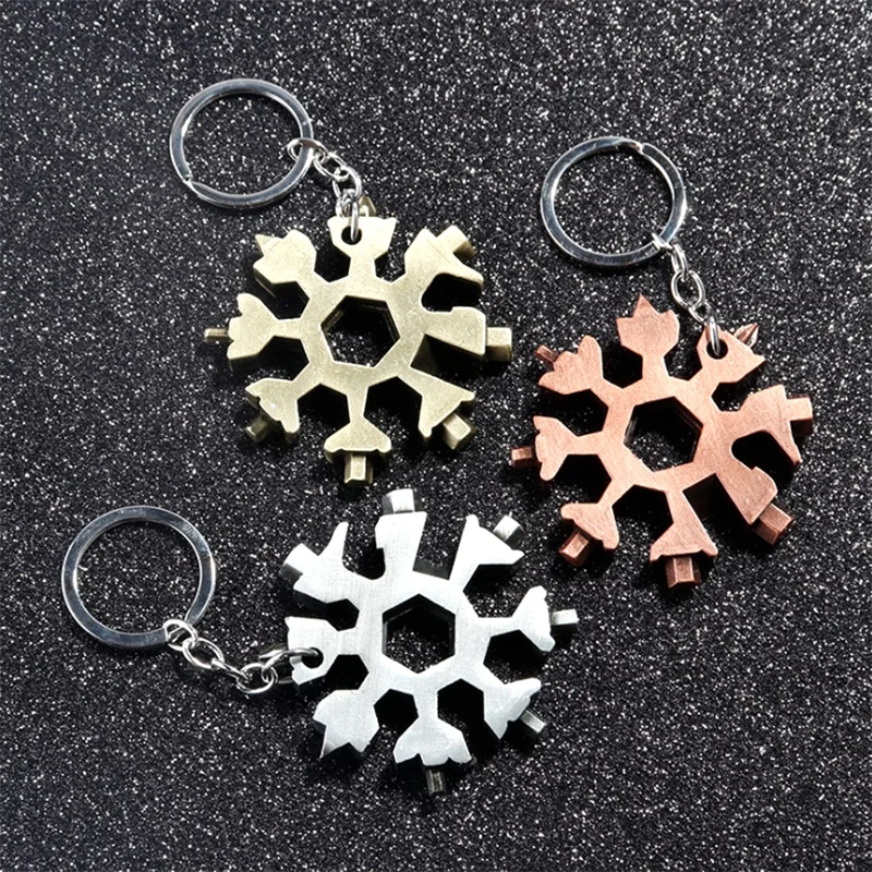 

Multicolor Key Ring Multifunction Bottle Opener Zinc Alloy Gadget Screwdriver Keychains Hex Wrench Snowflake Shape Spanner