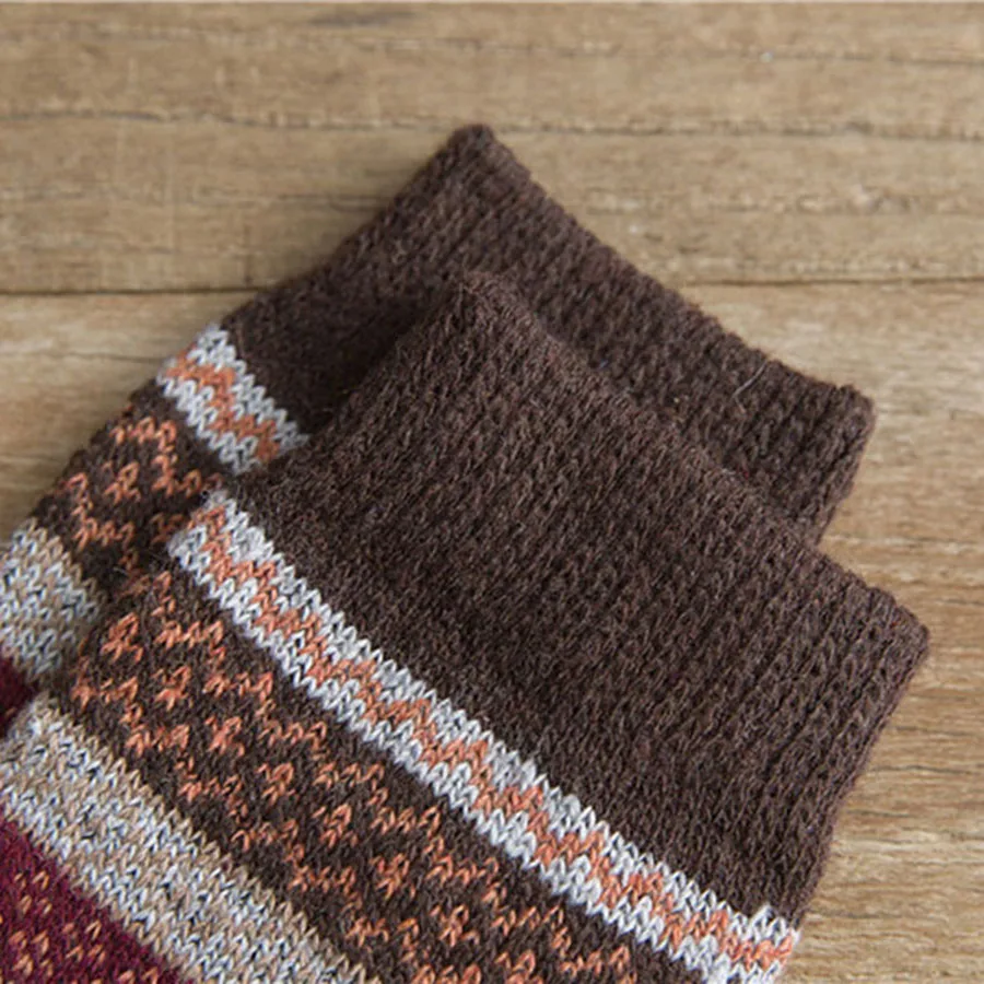 New Autumn Winter Women Wool Socks Thickened Warm Cashmere Cotton Sock Retro Colorful Ladies Towel Dress Socks 5pair