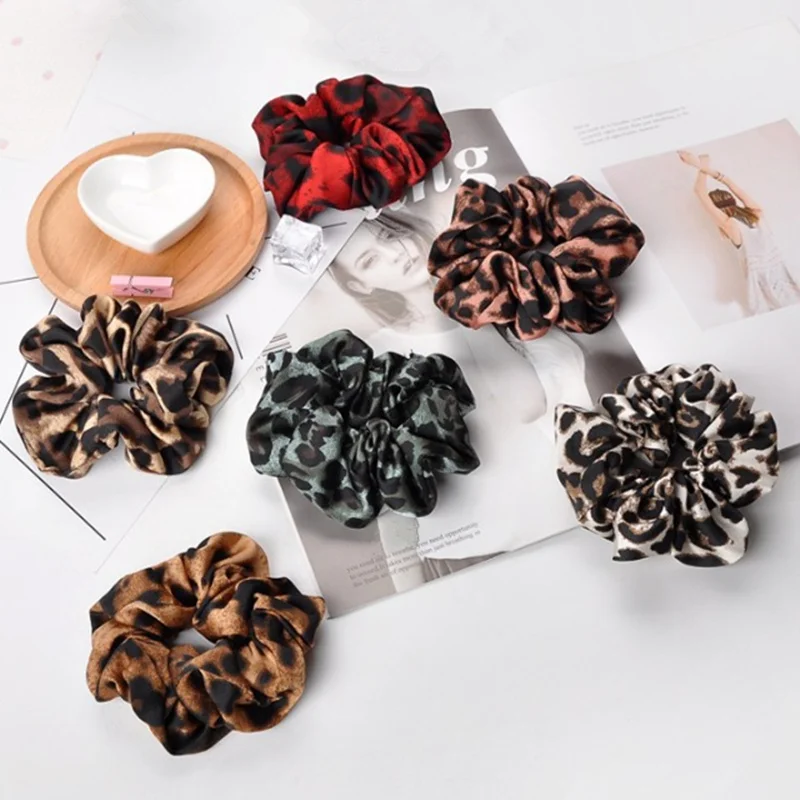 Женские эластичные резинки для волос из полиэстера с леопардовым принтом