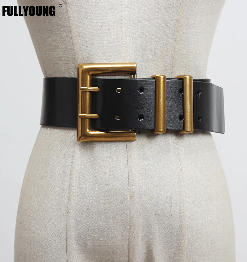

New Fashion Retro Luxury Belts for Women Black Wide Genuine Leather Belt Square Metal Buckle Personality Women High Quality
