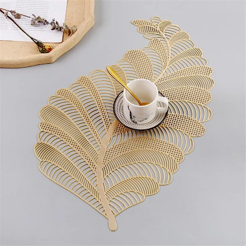 

4 Pcs/bag Hollow PVC Leaf Insulation Placemat Restaurant Decoration Western Table Mat Household Anti-scalding Bowl Pads Coasters