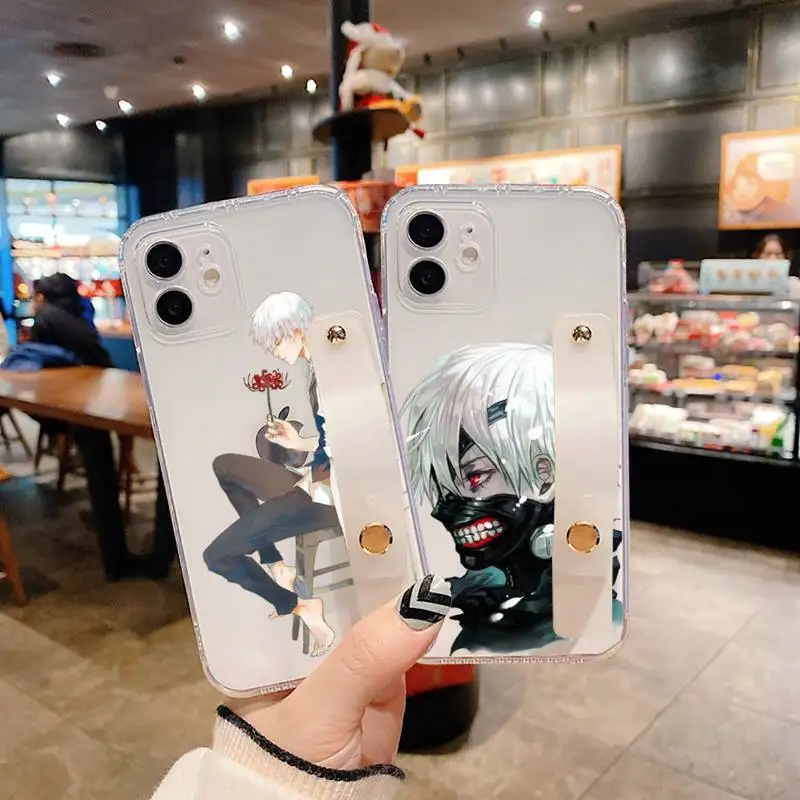

Japan Anime Tokyo Ghoul Phone Case Wrist Strap For iPhone 7 8 11 12 X XS XR MINI Pro Max Plus Hand Band Transparent Clear Shell