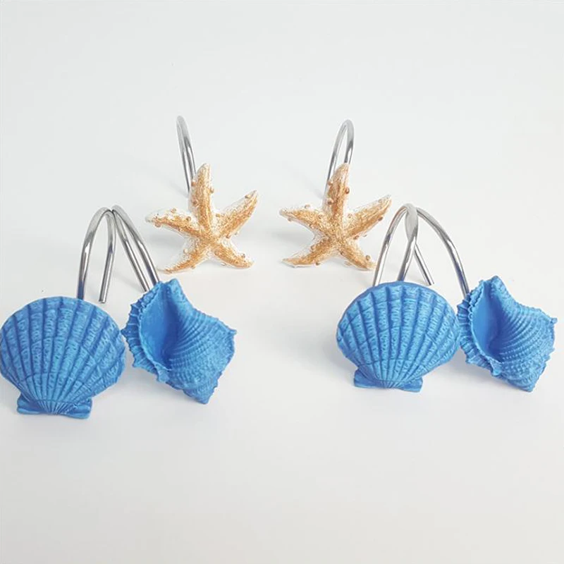 12 шт. Seashell крючки для занавески для душа Ванная комната Пляж Оболочка Декор Смола декоративная штора крючки дом, отель, ванная комната оболочки крюк