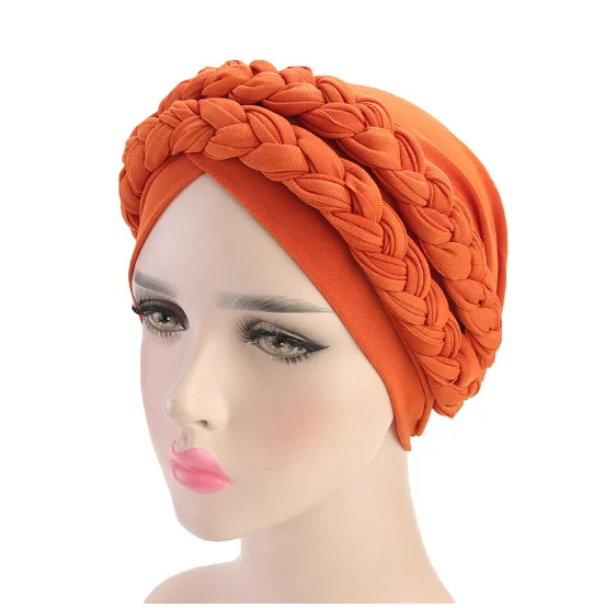 

Muslim duplo cor tranças elástico turbante plissado cabelo chapéus beanie bandanas lenço cabeça envoltório headwear para mulher