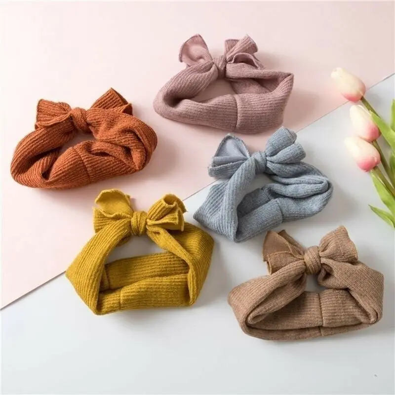 

Baby Headwear Accessories Baby Girls Bunny Kids Solid Turban Knot Bow Hair Bands Head Wrap Rabbit Knitted Headband Infant Gift