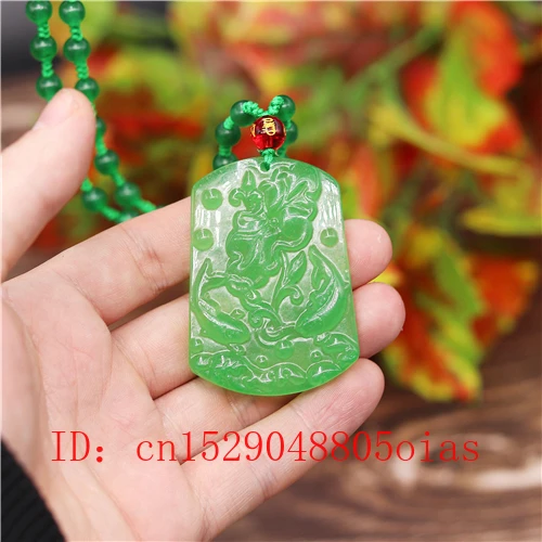 Натуральный Зеленый Изумрудный нефрит Рыба Лотос Кулон Бусы Ожерелье Шарм