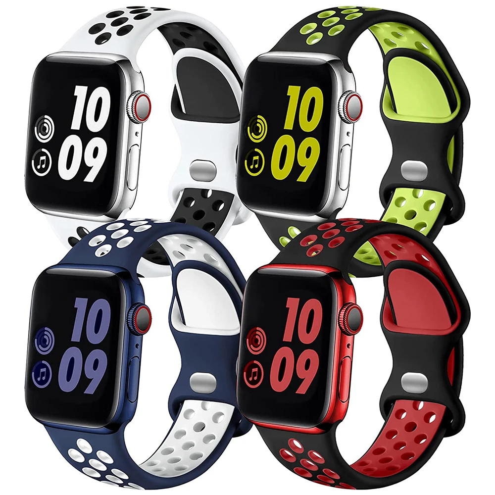 4pcs/pack for Apple Watch Band  44mm 40mm for Women Men,Silicone Sport Replacement Wristband for iWatch SE Series 7 6 5 4 3 2 1