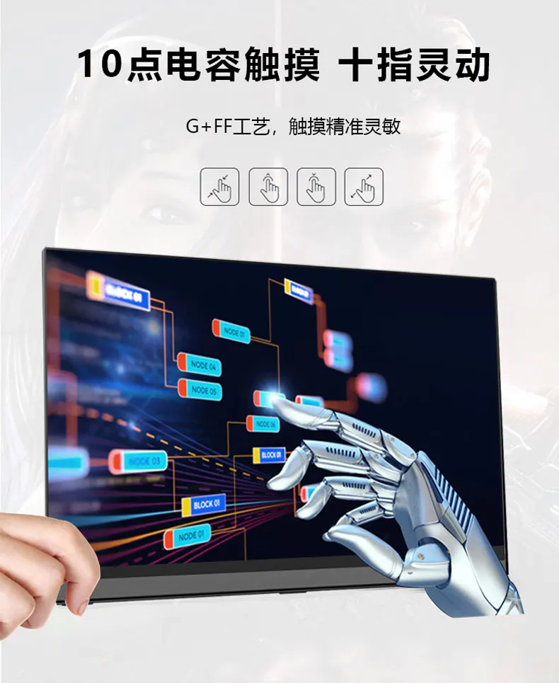 15.6-inch 4mm Ultra-thin 4K HDR Touchscreen Display Portable Type-C Phone Monitor HDMI for Switch / XBOX / PS4 Laptop Desktop