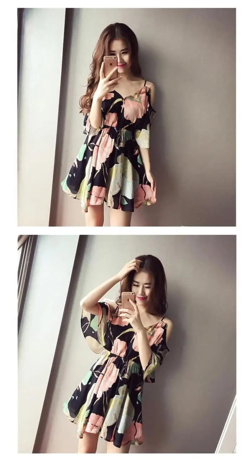 Шифоновое летнее платье с цветочным принтом новое корейское на бретельках