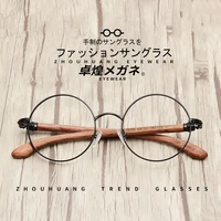japan real wood temple titanium vintage round glasses frame men women myopia optical frames prescription frame oculos de gafas