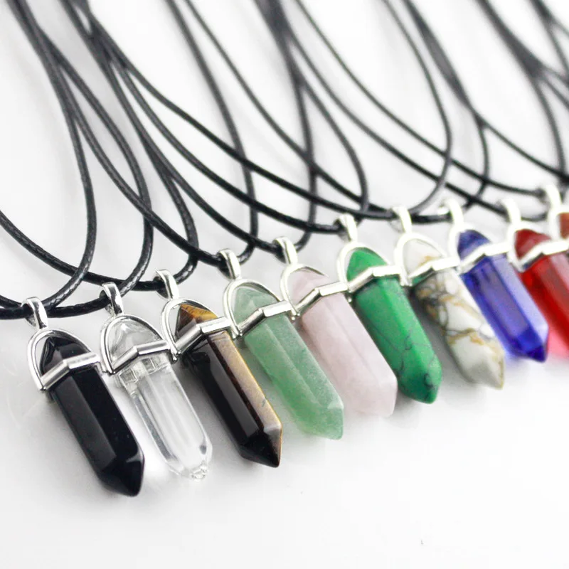 

2021 Natural Stone Necklace Hexagonal Column Pendant Natural Crystal Pendants Hexagonal Column Bullet Hexagonal Necklace Women