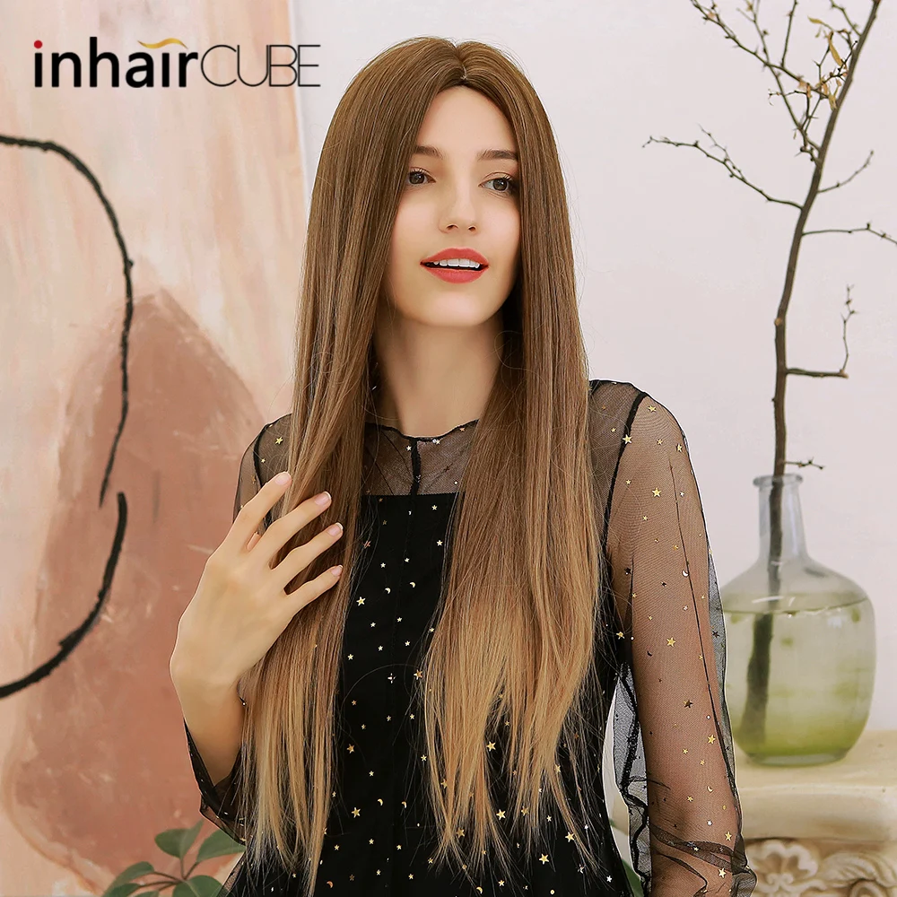 Парик блонд Inhaircube с эффектом омбре натуральные синтетические волосы темные