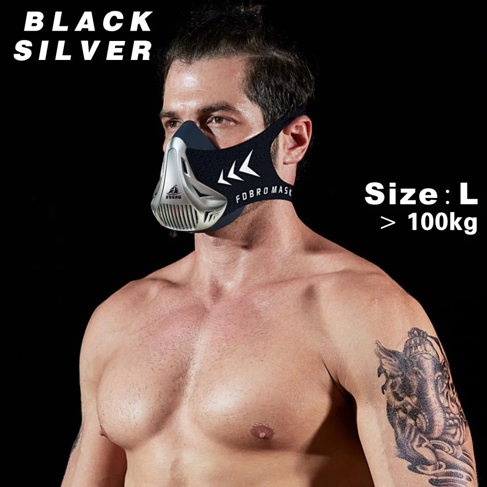 black silver L FDBRO Спортивная маска для бега, тренировочная маска для фитнеса, тренажерного зала, тренировок, велоспорта, высокой высоты, тренировочная маска, 3,0 - Цвет: black silver L