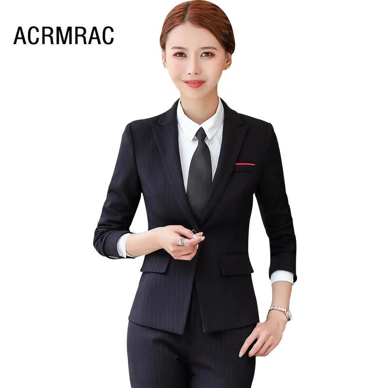 Женские костюмы тонкие Осень-зима в полоску блейзеры куртка брюки 2 шт набор OL