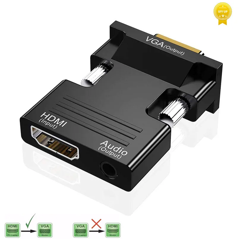 

HDMI To VGA Adapter 1080P Cable Converter with 3.5mm Jack Audio Output, for TV Stick, Laptop, Desktop, Monitor, Projector, HDTV