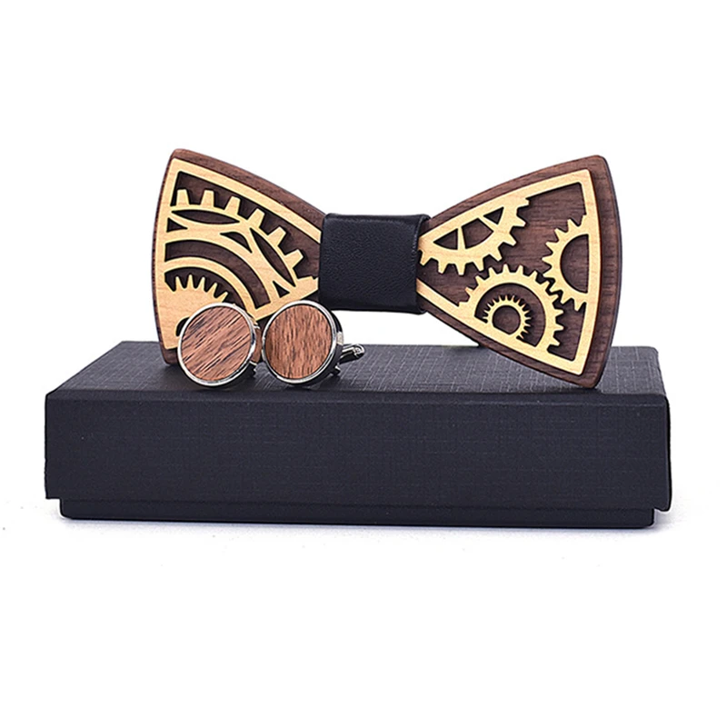 

Прямая поставка, Свадебный деревянный женский галстук-бабочка, набор запонок, официальный Регулируемый ореховый кленовый деревянный галст...