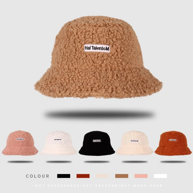 

New Hats For Women Autumn Winter Lamb Hair Bucket Hats Imitation Rabbit Hair Warm Soft Fisherman Hat Panama Casual Caps Lady