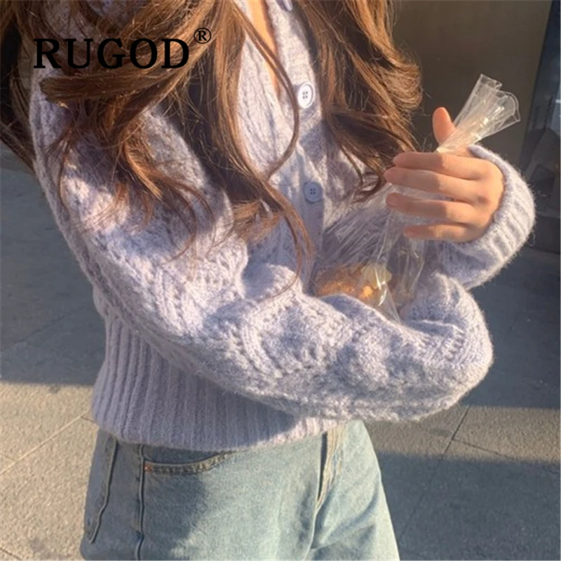 Женский вязаный кардиган RUGOD винтажный с круглым вырезом и длинным рукавом весна