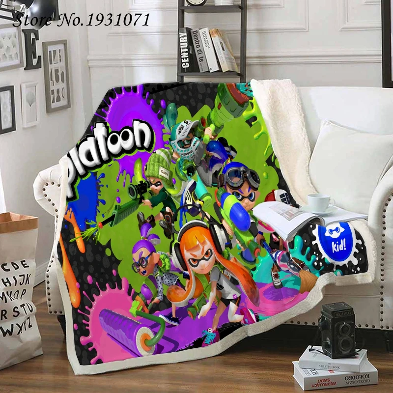 

Splatoon Cartoon Game Funny Character Blanket 3D Print Sherpa Blanket on Bed Home Textiles Dreamlike Style 03