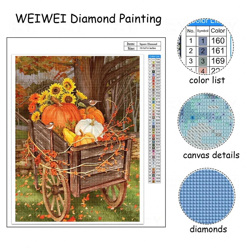 WEIWEI Diamond Embroidery Thanksgiving 5D Diy Handmade Gift Pumpkin Painting Cross Stitch Mosaic Rhinestones Kits Decor | Дом и сад