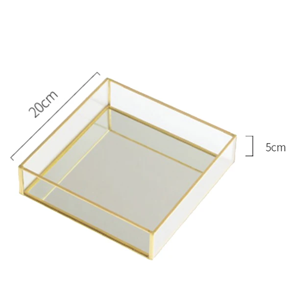 

Vintage Gold Rim Square Tray Cake Tray Transparent Glass Jewelry Box Storage Box Jewelry Box Tray